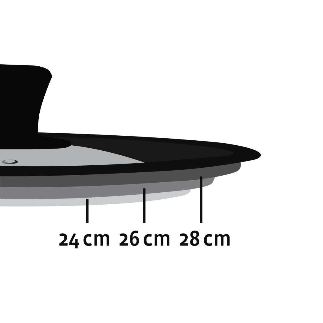 Universaldeckel mit Dampfloch für Töpfe und Pfannen, 24, 26, 28 cm, Glas