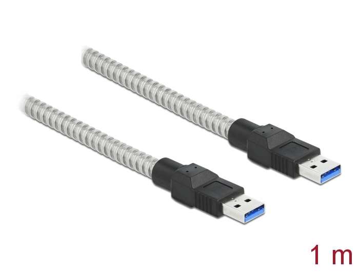 Delock USB 3.2 Gen 1 Kabel Typ-A Stecker zu Typ-A Stecker mit Metallmantel 1 m