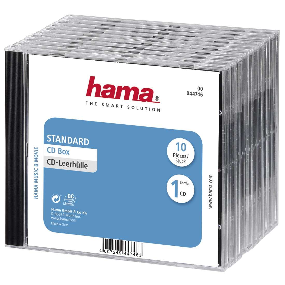 HAMA CD-Leerhülle Standard, 10er-Pack, Transparent/Schwarz
