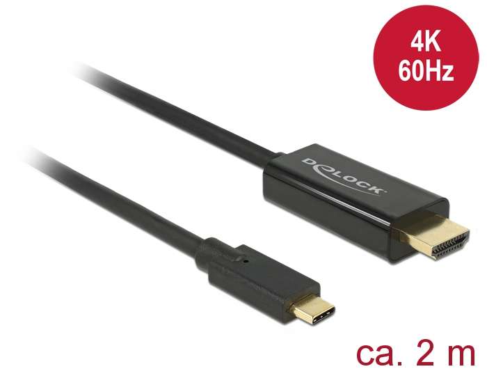 Delock Kabel USB Type-C Stecker > HDMI-A Stecker DP-Alt Mode 4K 60 Hz 2 m schwa