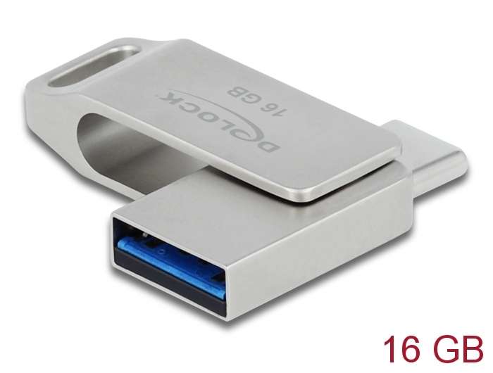Delock USB 3.2 Gen 1 USB-C + Typ-A Speicherstick 16 GB - Metallgehäuse