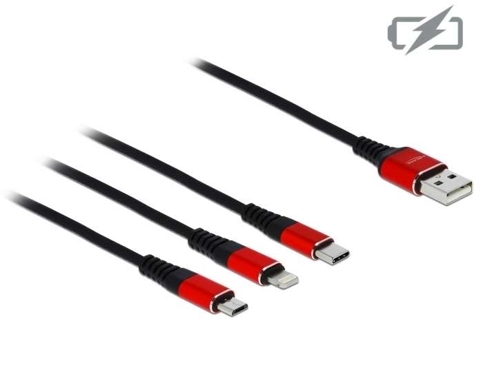 Delock USB Ladekabel 3 in 1 für Lightning / Micro USB / USB Type-C 30 cm