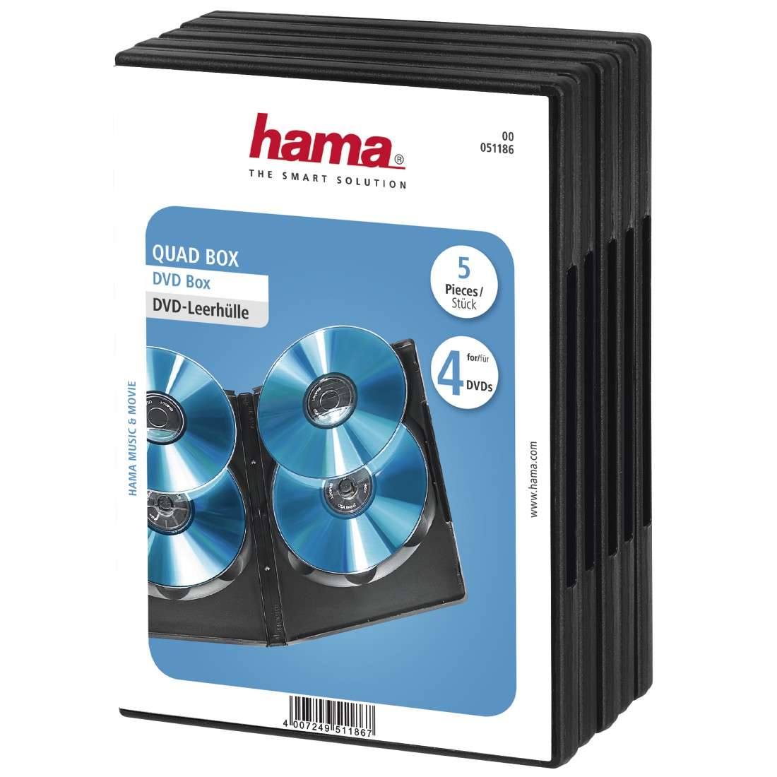 HAMA DVD-Leerhülle Quad Box, 5er-Pack, Schwarz