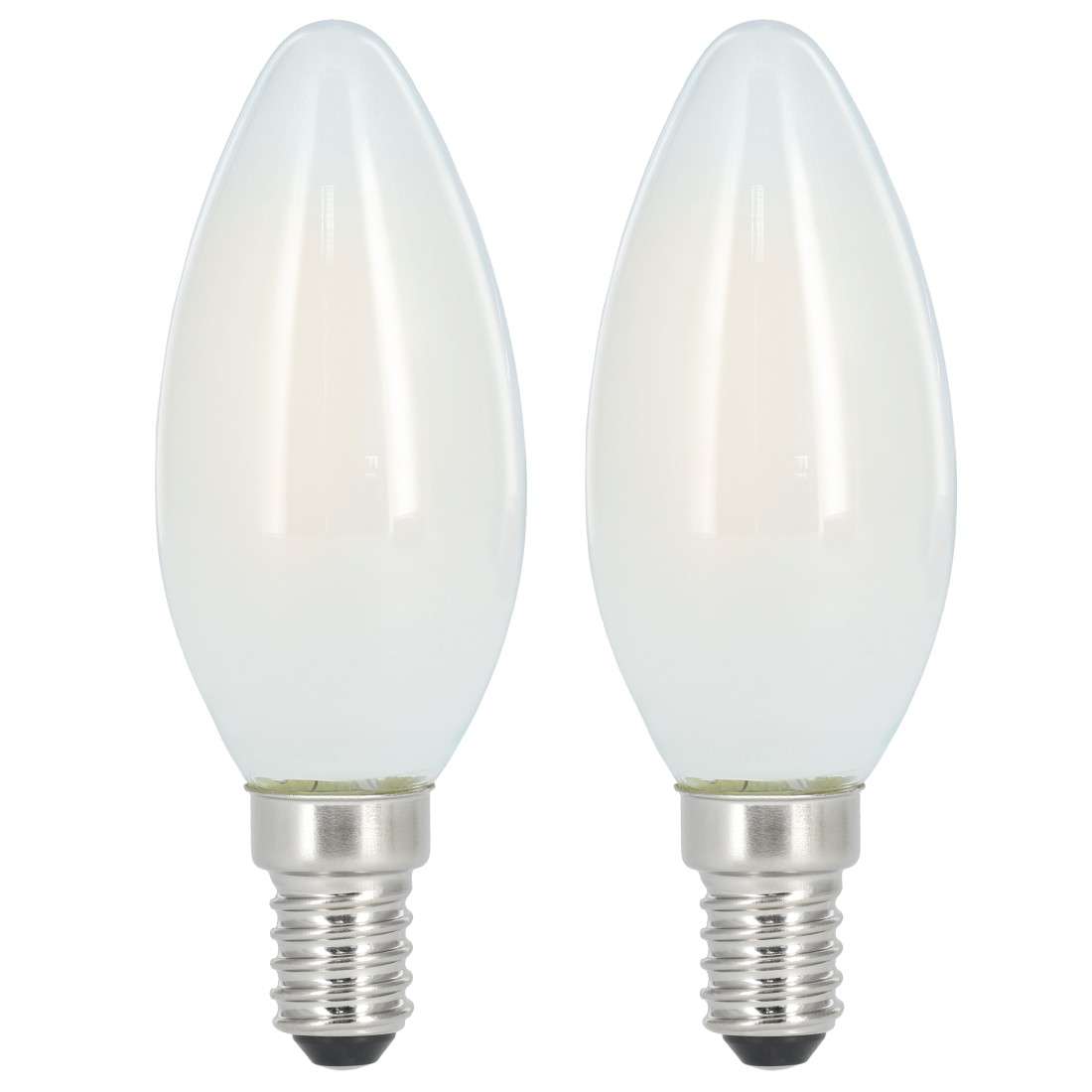 XAVAX LED-Filament, E14, 470lm ersetzt 40W, Kerzenlampe, Matt, Warmweiß, 2 Stück
