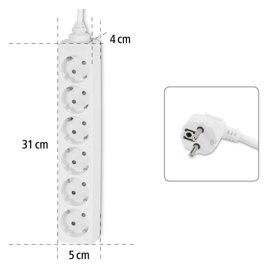 Steckdosenleiste 6-fach, mit erhöhtem Berührungsschutz, 1,4 m, Weiß