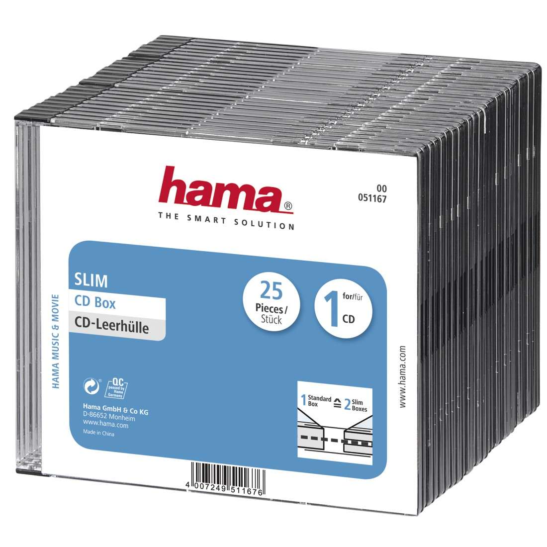 HAMA CD-Leerhülle Slim, 25er-Pack, Transparent/Schwarz