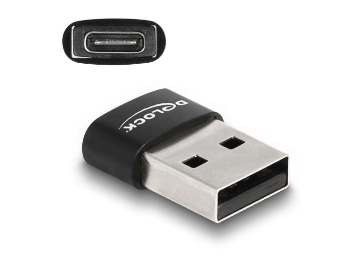 Delock USB 2.0 Adapter USB Typ-A Stecker zu USB Type-C Buchse schwarz