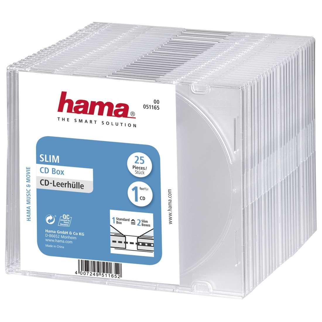 HAMA CD-Leerhülle Slim, 25er-Pack, Transparent