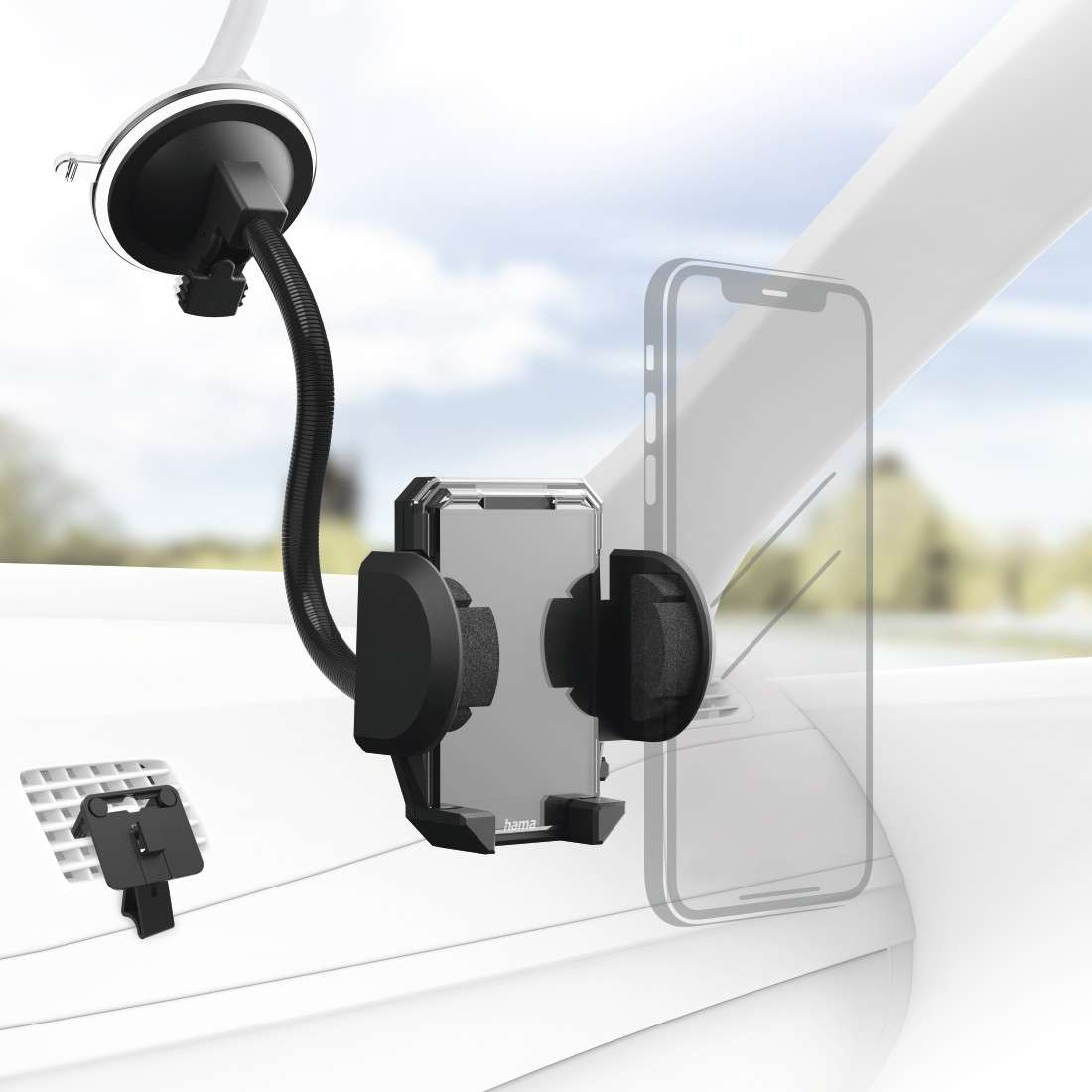 Hama Auto-Handyhalterung Easy Snap mit Saugnapf 360 Grad drehbar