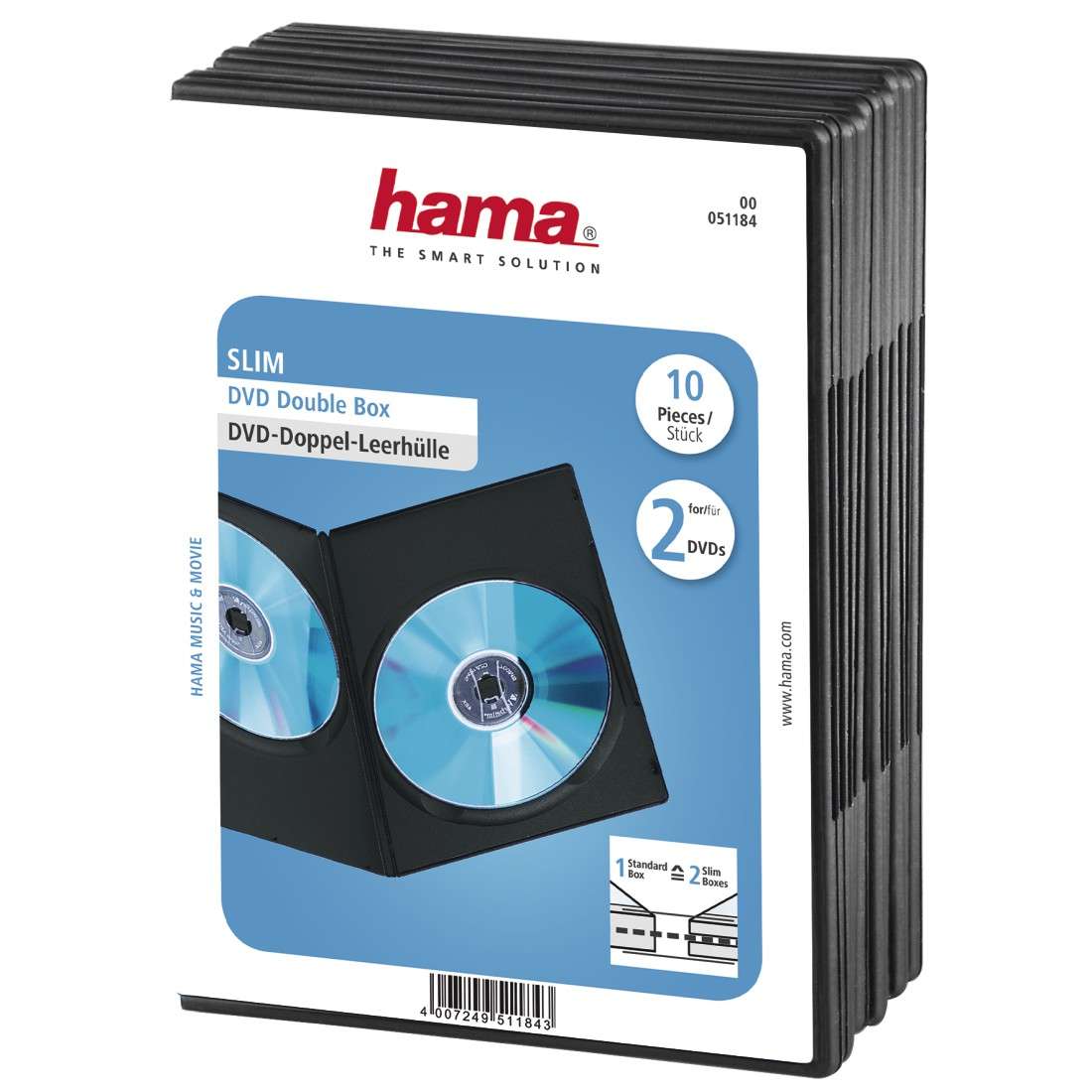 HAMA DVD-Doppel-Leerhülle Slim, 10er-Pack, Schwarz