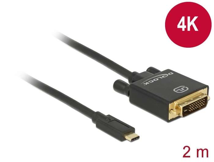 Delock Kabel USB Type-C Stecker > DVI 24+1 Stecker DP-Alt Mode 4K 30 Hz 2 m sch