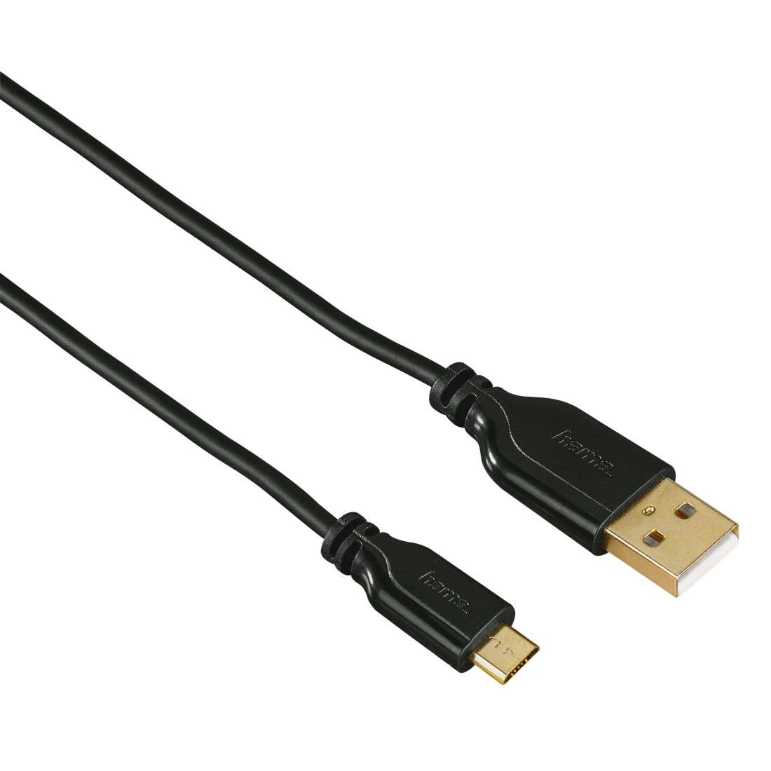 HAMA Micro-USB-Kabel, vergoldet, verdrehsicher, Schwarz, 0,75 m