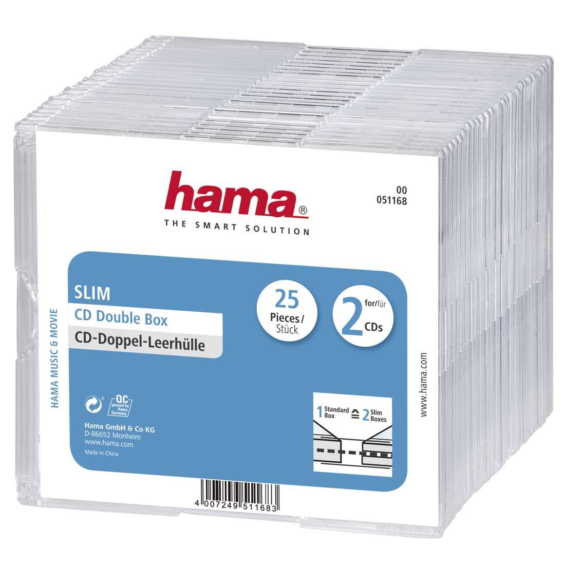 HAMA CD-Leerhülle Slim Double, 25er-Pack, Transparent