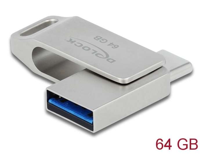 Delock USB 3.2 Gen 1 USB-C + Typ-A Speicherstick 64 GB - Metallgehäuse