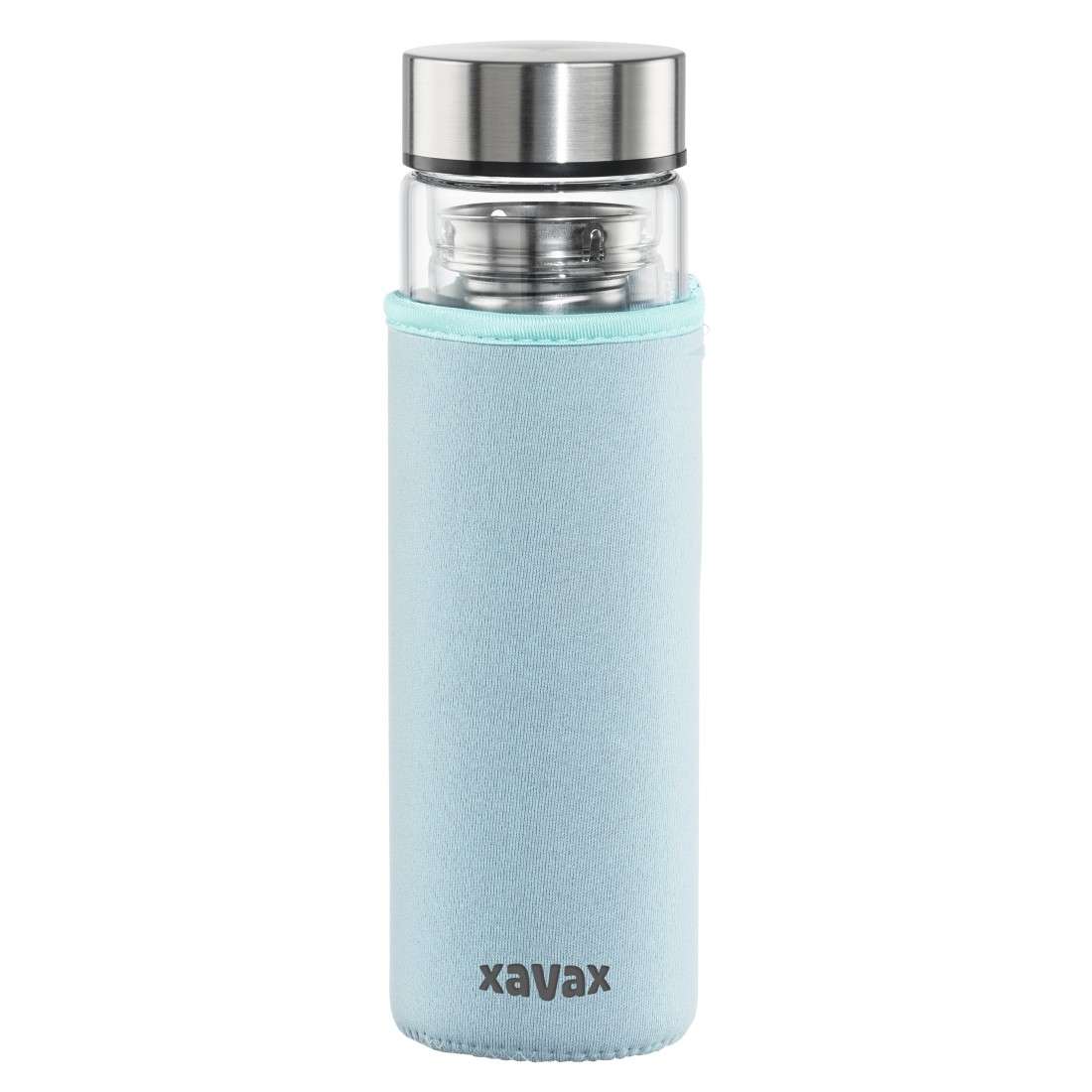 XAVAX Glasflasche, 450 ml, mit Schutzhülle, Einsatz, für Kohlensäure u. heiß/kalt