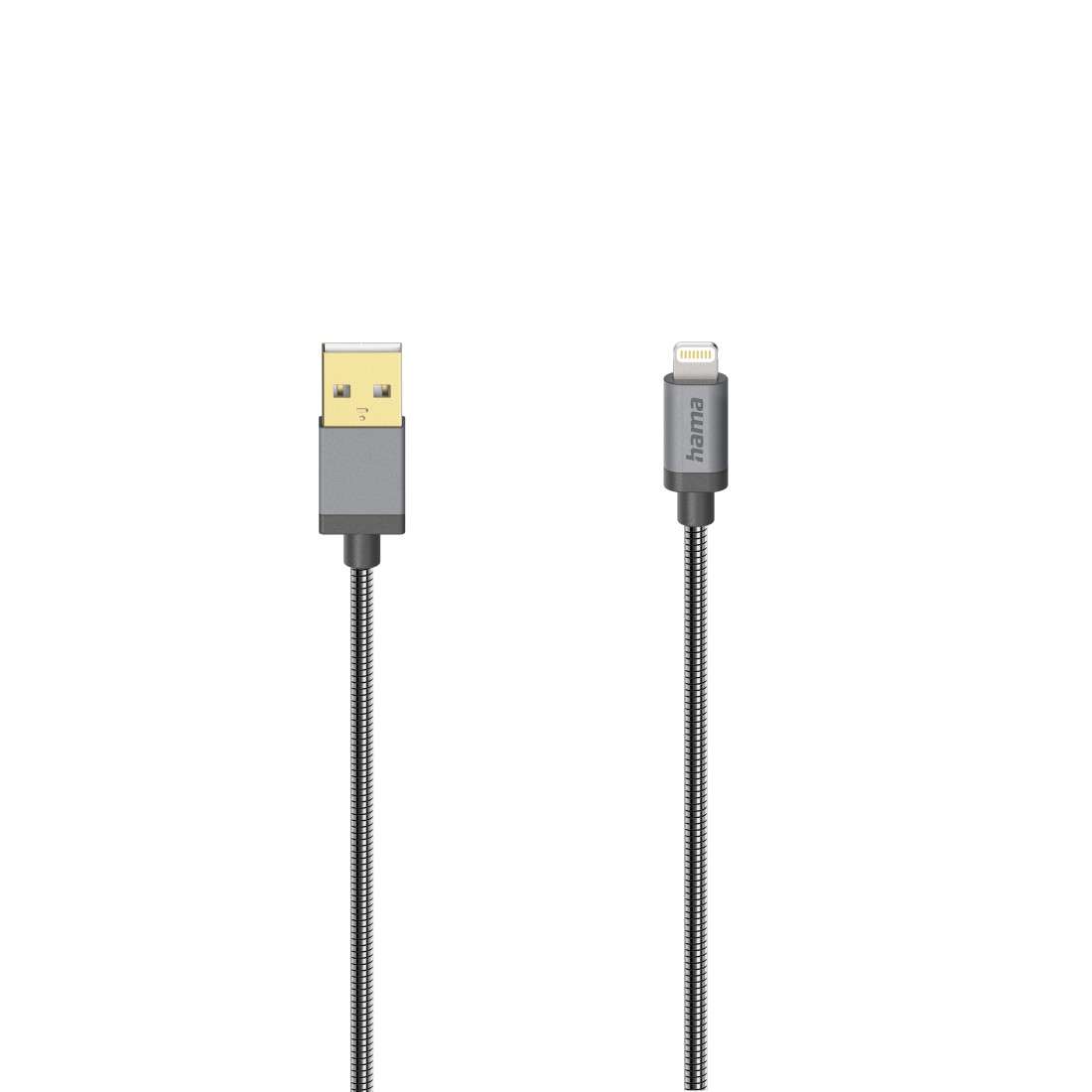 HAMA USB-Kabel für iPhone/iPad mit Lightning Connector, USB 2.0, Metall, 0,75 m