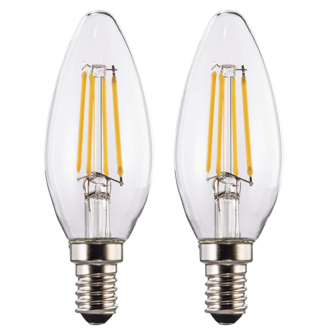 XAVAX LED-Filament, E14, 470lm ersetzt 40W, Kerzenlampe, Warmweiß, Klar, 2 Stück