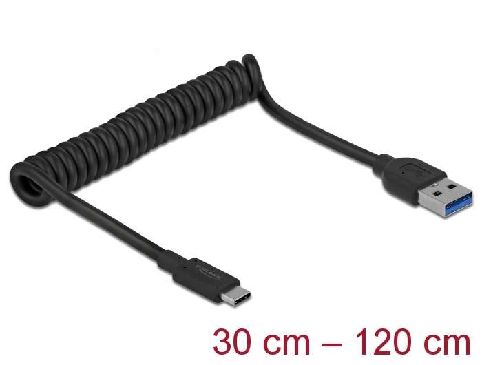 Delock USB 3.1 Gen 2 Spiralkabel Typ A Stecker zu Typ C Stecker