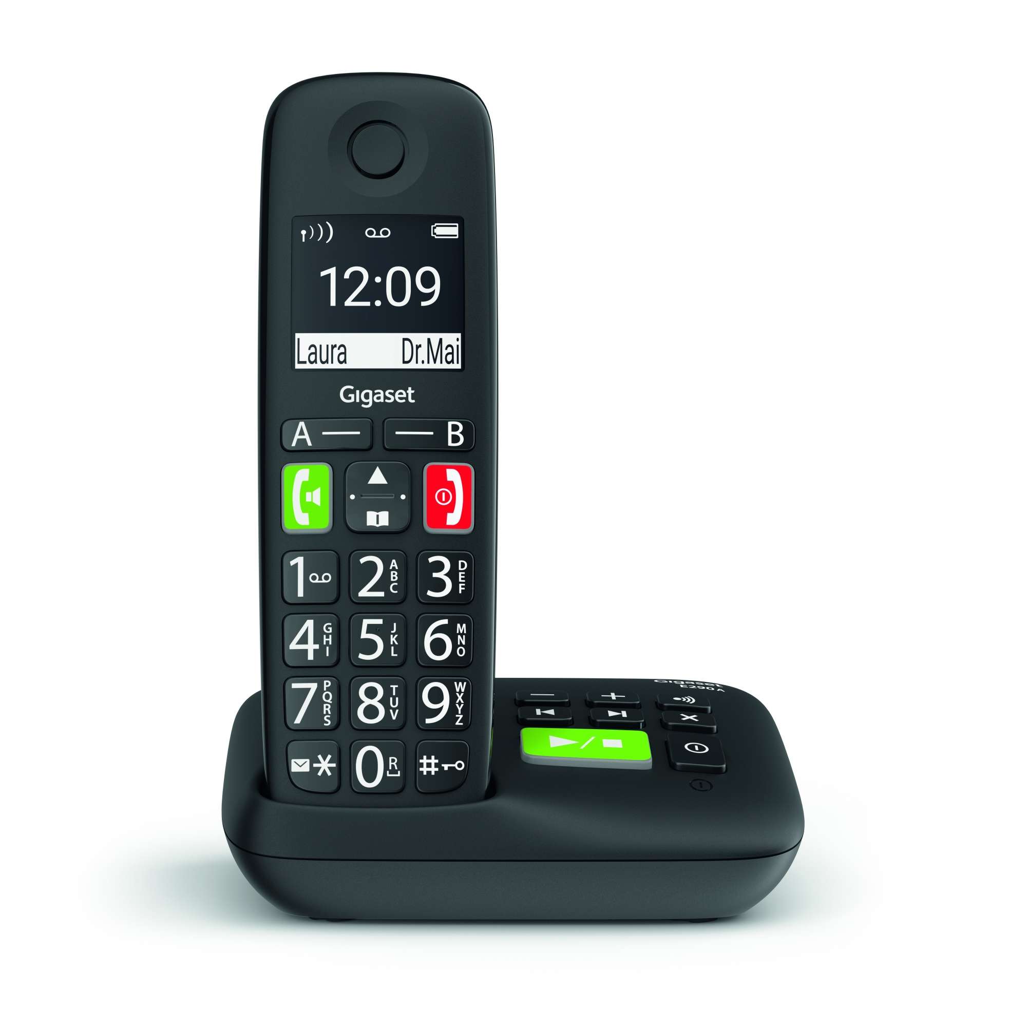 Gigaset E290A Großtasten-Schnurlostelefon mit Anrufbeantworter - schwarz