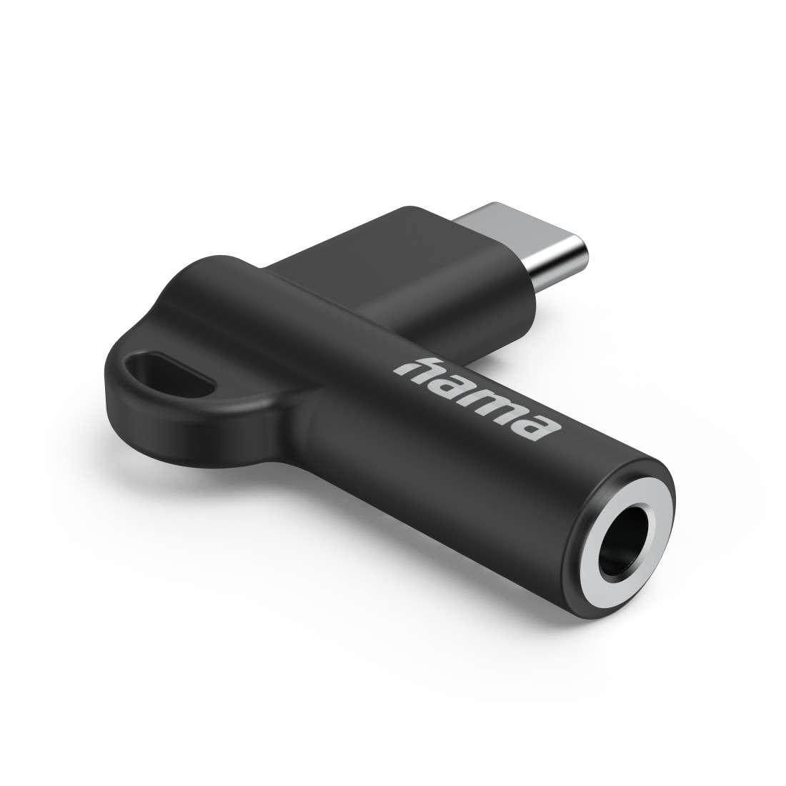 HAMA Aux-Adapter USB-C – 3,5-mm-Klinke-Buchse, 90° Winkelstecker, Schwarz