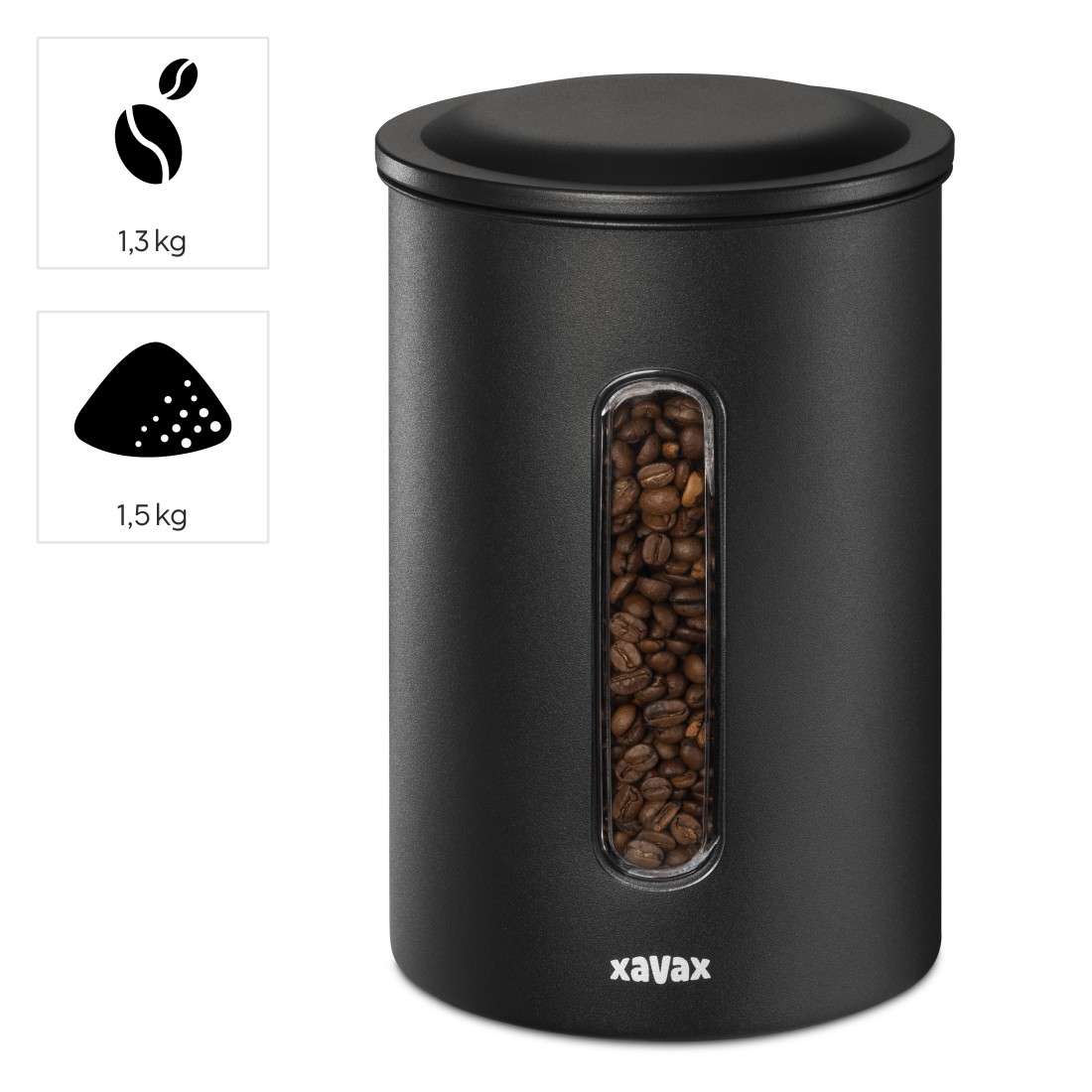 Kaffeedose für 1,3kg Bohnen o. 1,5kg Pulver, luftdicht, aromadicht, Schwarz