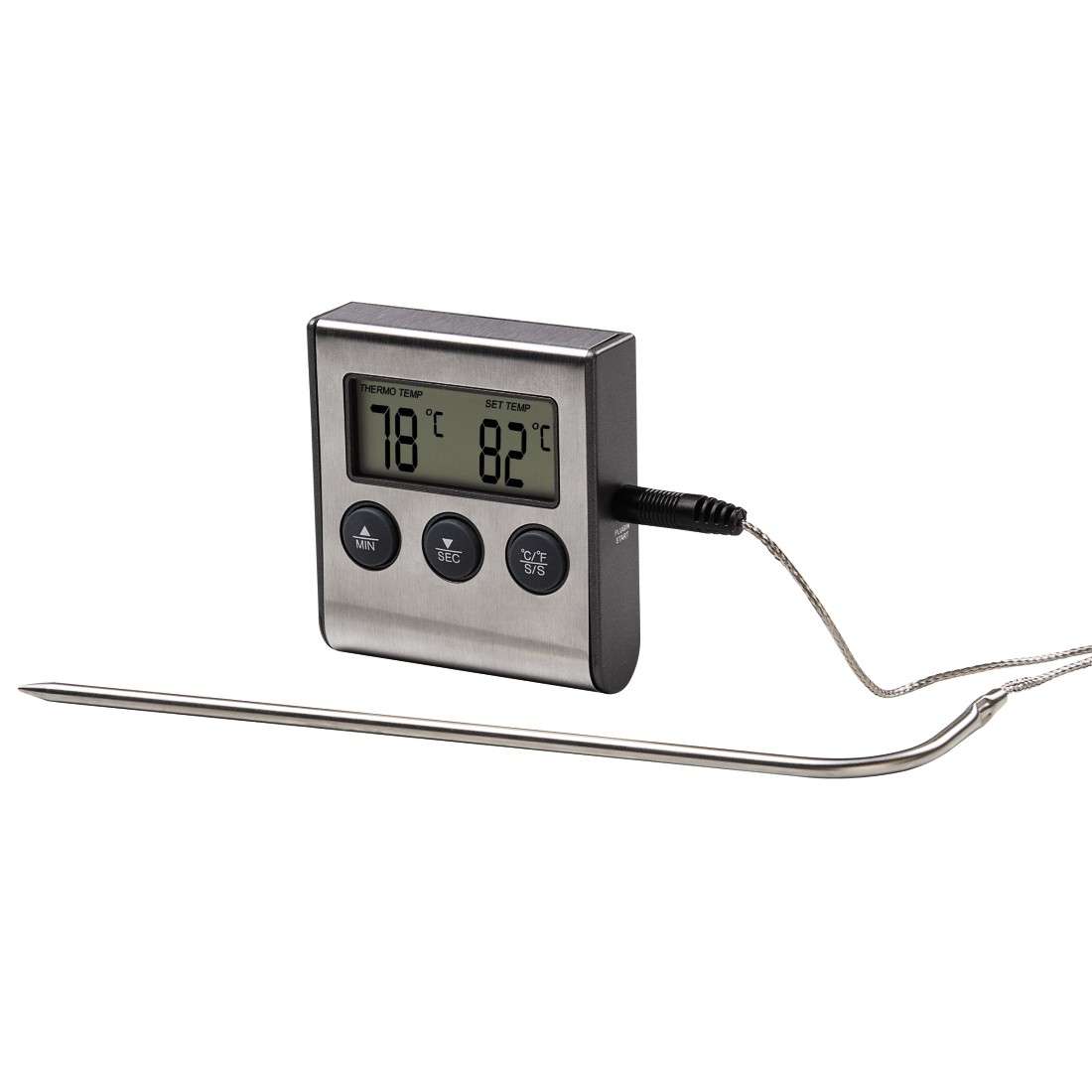 XAVAX Digitales Bratenthermometer mit Timer, Kabelsensor