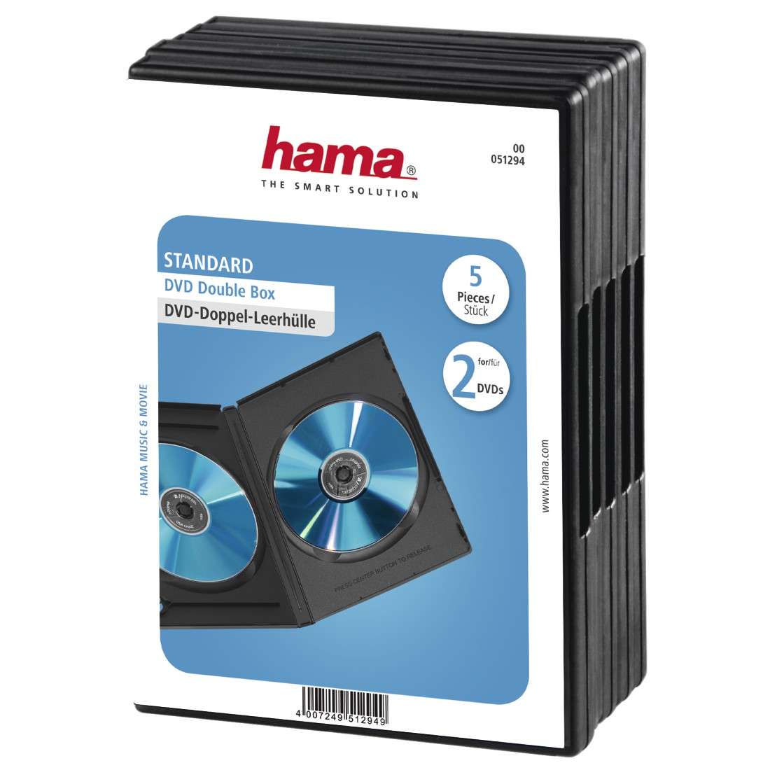 HAMA DVD-Doppel-Leerhülle Standard, 5er-Pack, Schwarz