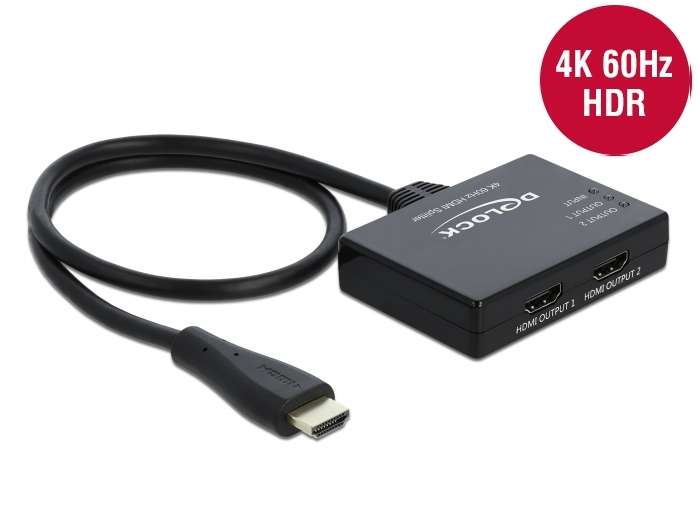 Delock HDMI Splitter 1 x HDMI in > 2 x HDMI out 4K 60 Hz