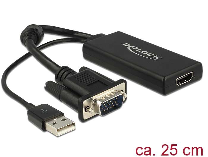 Delock Adapter VGA + Audio zu HDMI mit Kabel schwarz