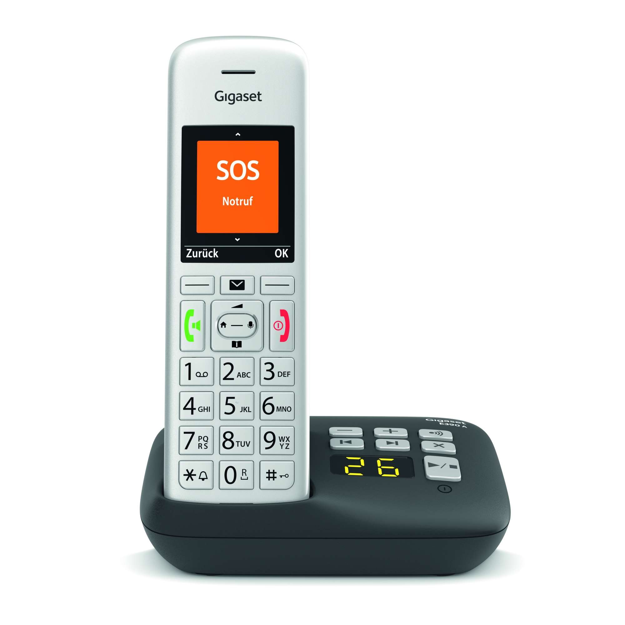 Gigaset E390A Schnurlostelefon mit Anrufbeantworter - silber schwarz