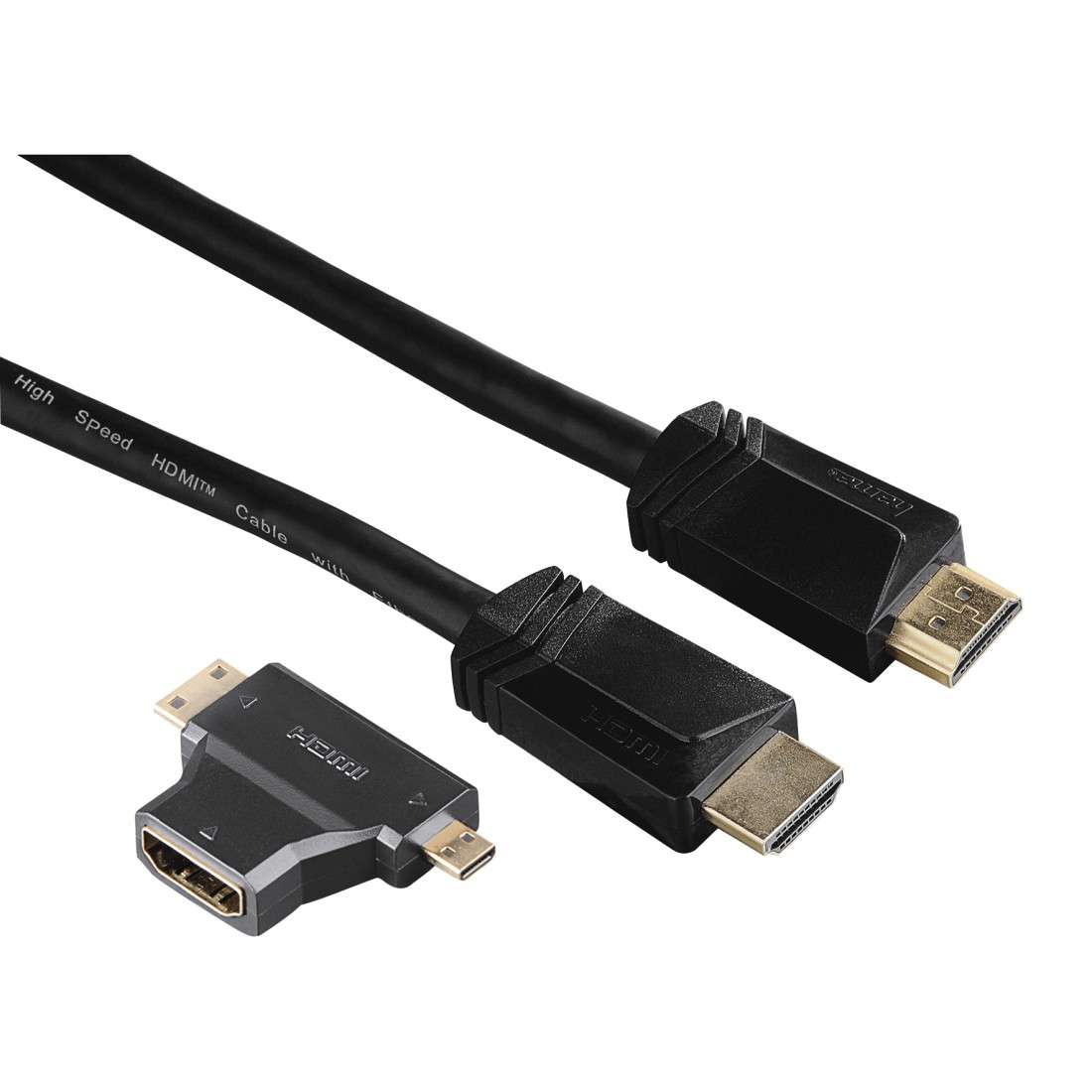 High Speed HDMI™-Kabel Stecker - Stecker, Ethernet, 1,5 m + HDMI™-Adapter