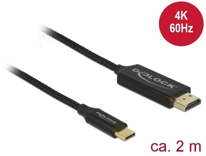 Delock Kabel USB Type-C Stecker > HDMI-A Stecker 4K 60 Hz 2 m schwarz