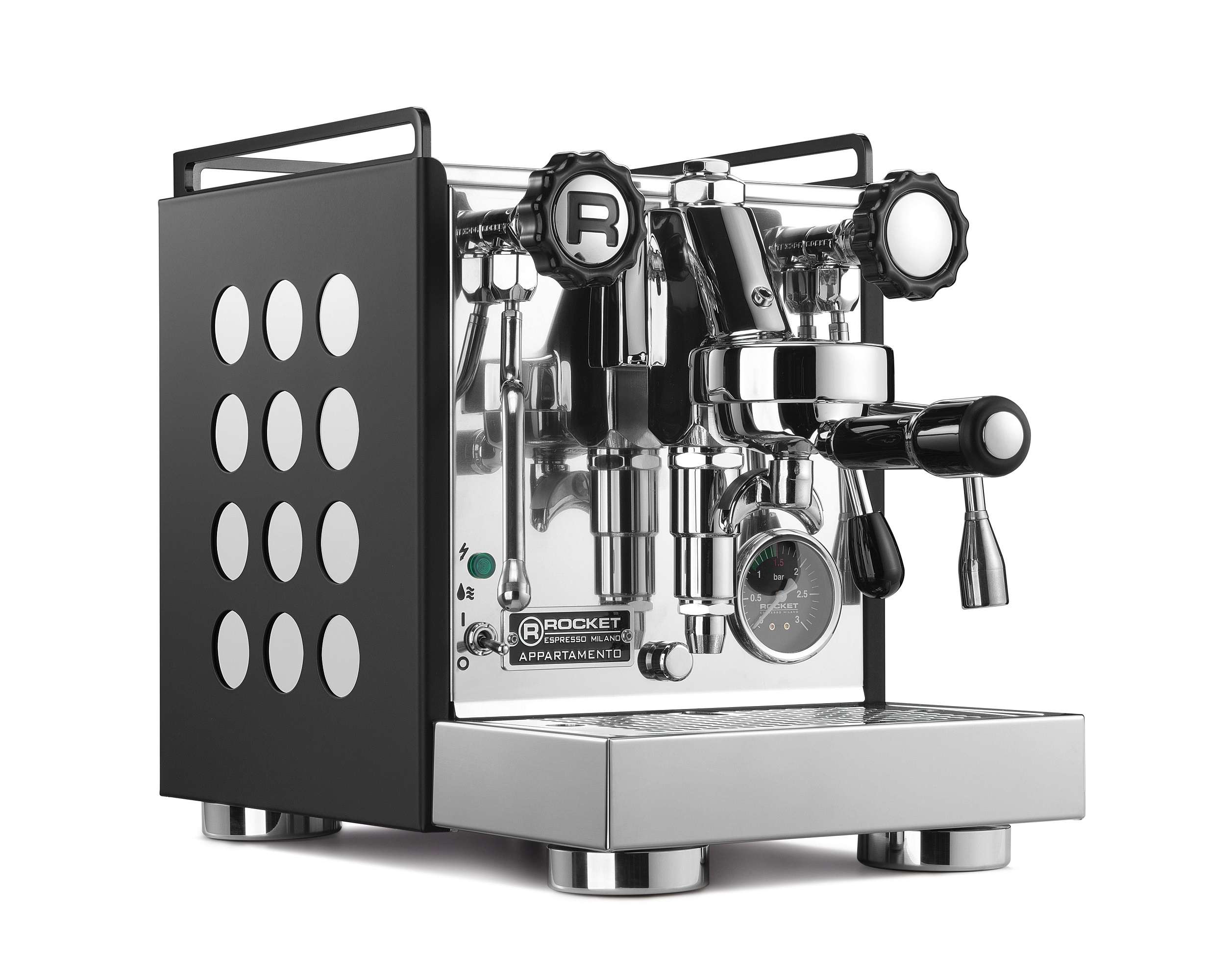 Rocket Appartamento Kompakte Siebträger Espressomaschine schwarz weiß