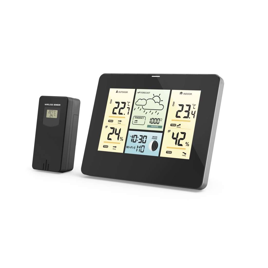 HAMA WLAN-Wetterstation mit App, Außensensor, Thermometer/Hygrometer/Barometer