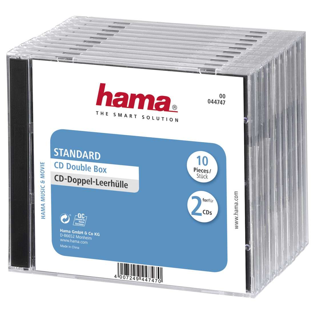 CD-Doppel-Leerhülle Standard, 10er-Pack, Transparent/Schwarz